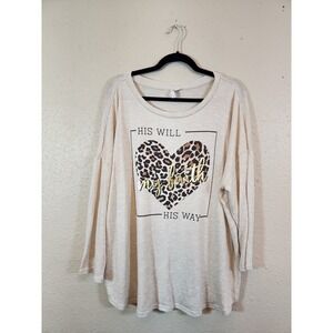 Cato Women's My Faith Leopard‎ Heart Long Sleeve Casual T-Shirt Top Size 18/20W